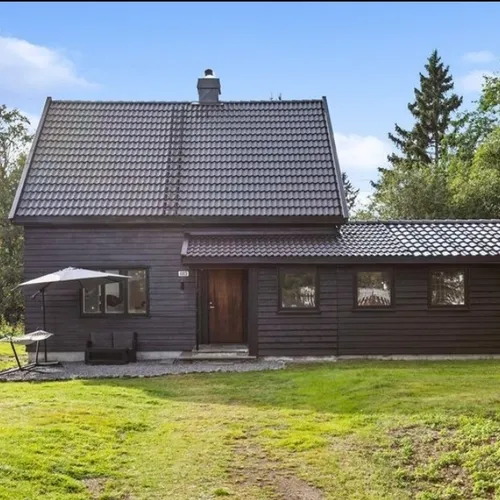 Mörkbrun villa med renoverad fasad